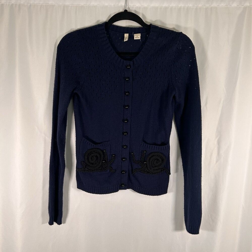 Moth Anthropologie Cardigan Womens XS Navy Blue Cashmere Blend Button Front Knit